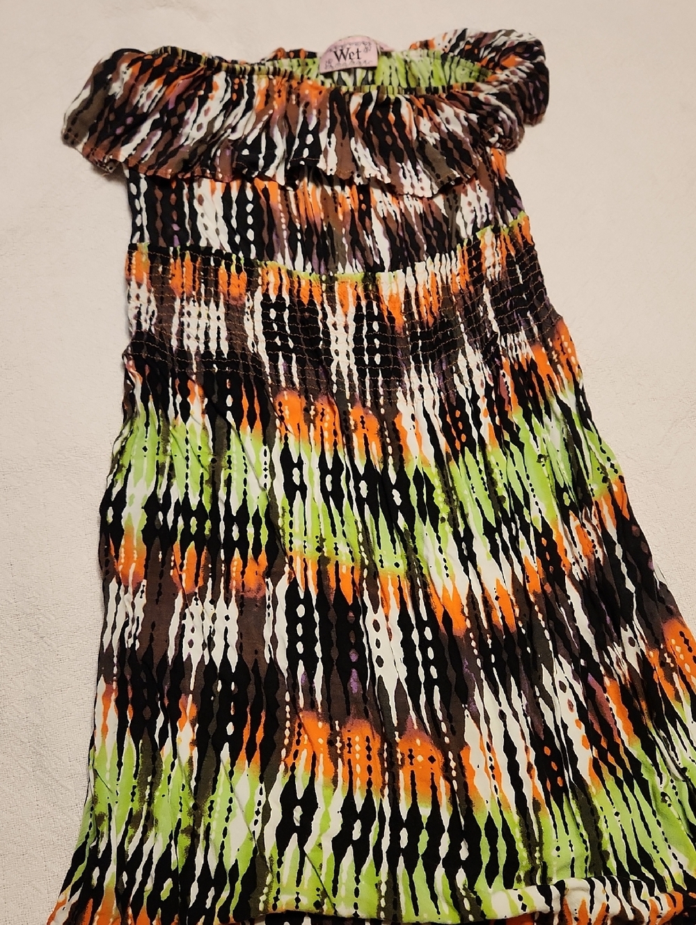 Wet Seal Neon Green and Orange Strapless  Dress